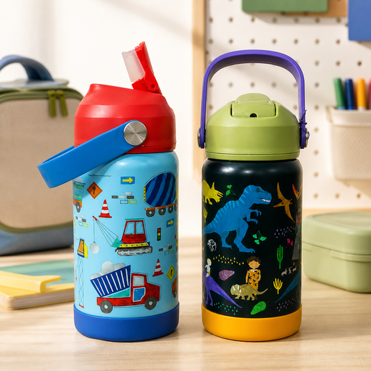 Dos botellas infantiles con sorbete 500 ml en un espacio escolar