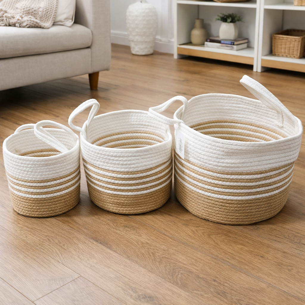 Set 3 Canastos Cuerda Tejida
