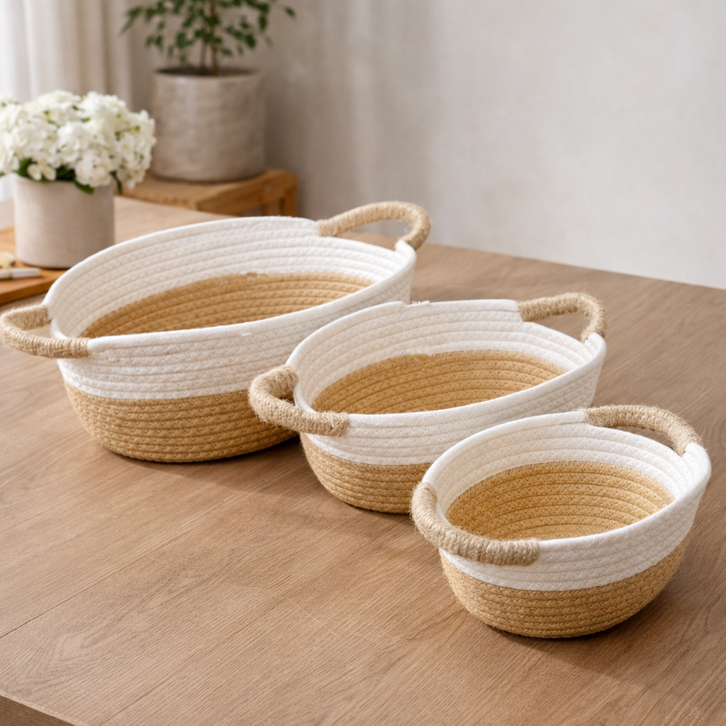 Set 3 Canastos Cuerda Tejida oval