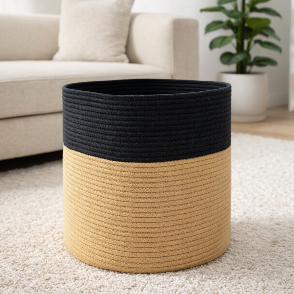 Canasto de guardado franja negra 64x36 cm