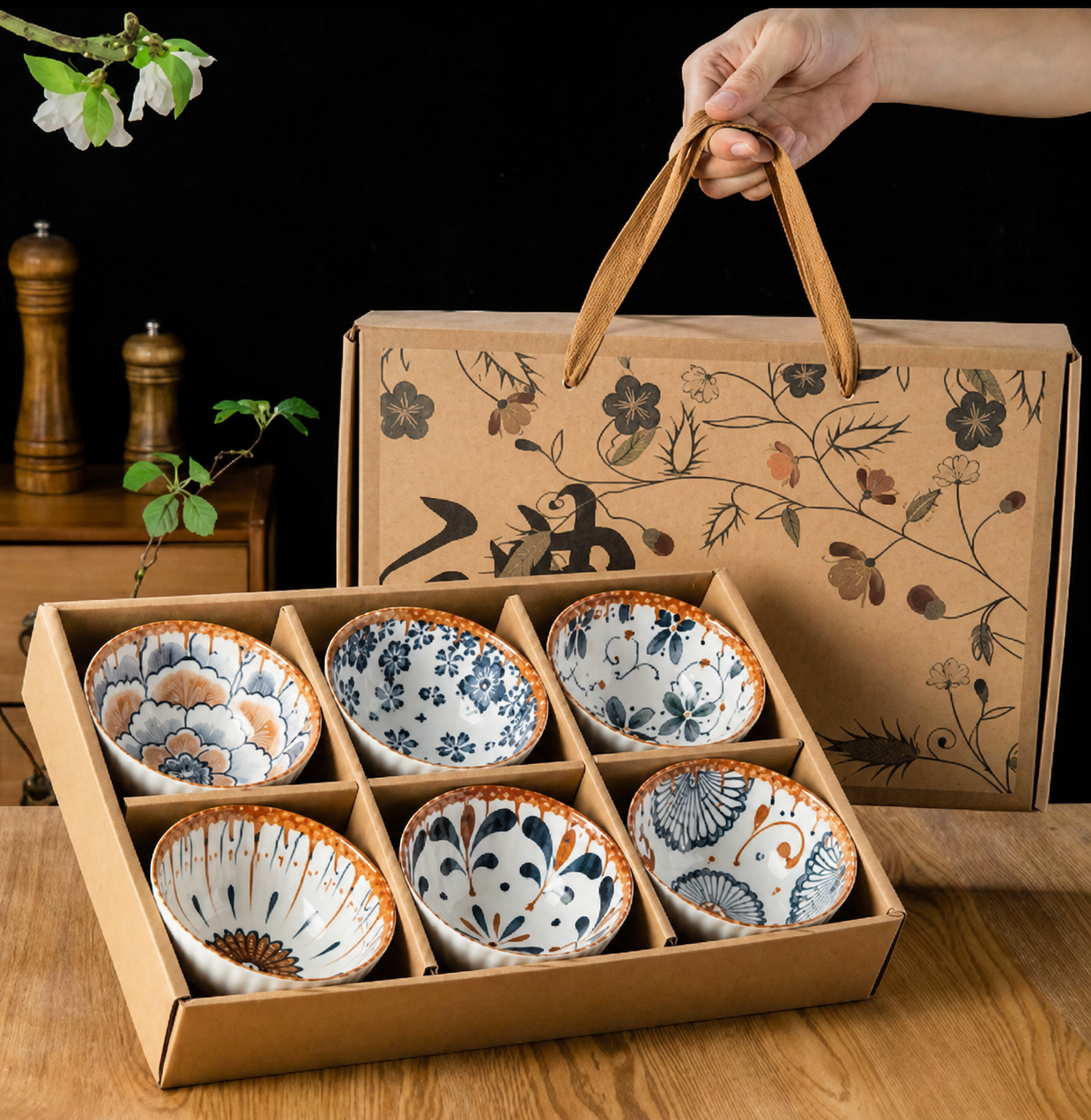 Set Cuencos x6 de Porcelana Estampada