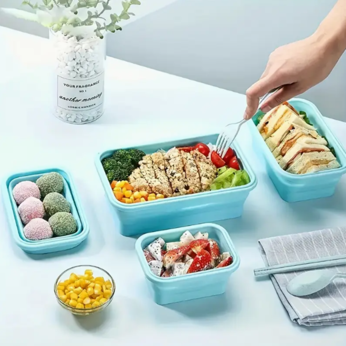 Vianda Plegable de Silicona Set x4 por mayor - Bazar Mayorista