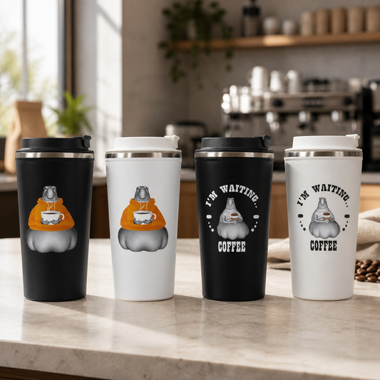 Vaso Térmico Café Blanco y Negro 500 ml en ambiente lifestyle