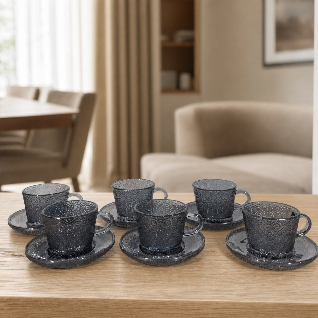 Set x6 Tazas con plato de vidrio Margarita Grey