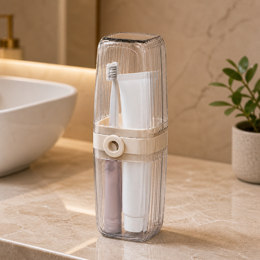 Porta Cepillo de Dientes Transparente 6 x 7 x 20 cm en ambiente lifestyle