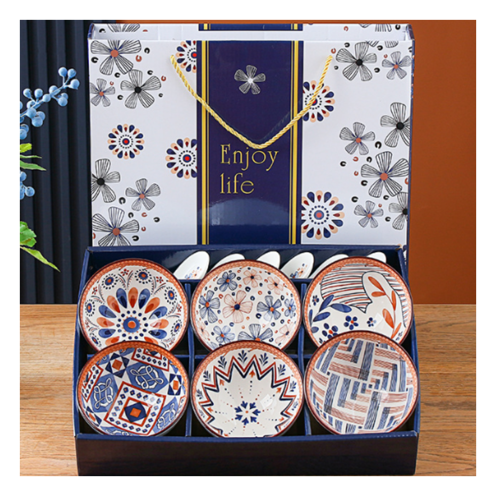 RM45-41 Set de 6 Bowls de Ceramica con Palillos - Multicolor