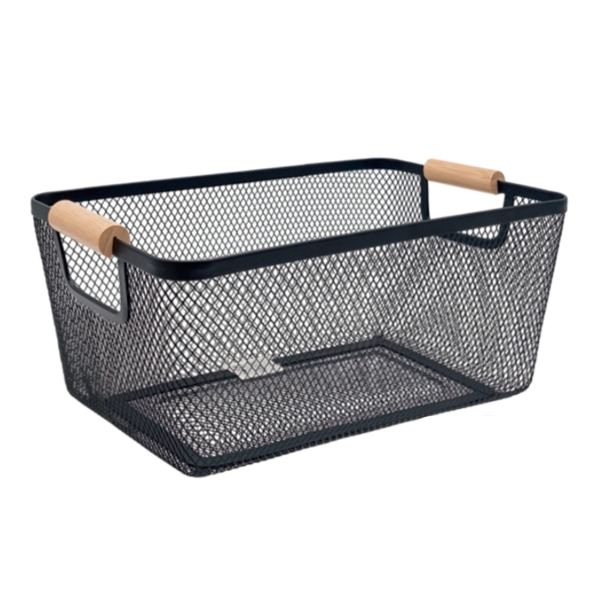Canasto Metálico rectangular manija madera