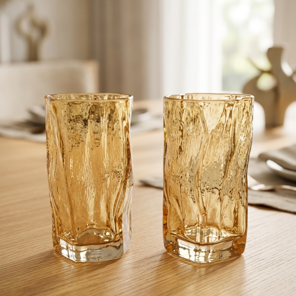 Set x6 vasos altos glacier gold por mayor - Bazar Mayorista