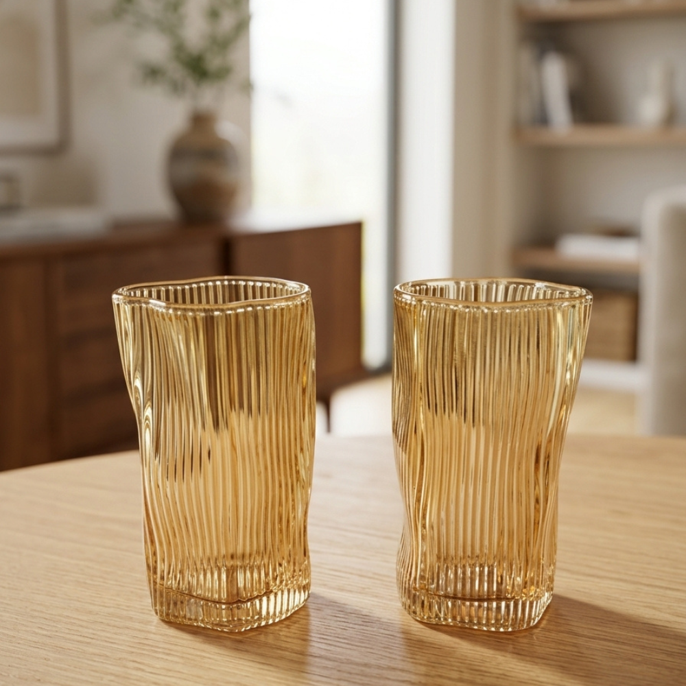 Set x6 vasos altos curved gold por mayor - Bazar Mayorista