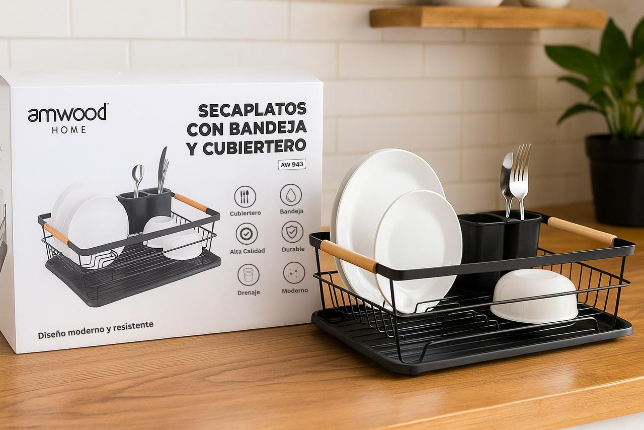 Escurridor de platos con bandeja y cubiertero