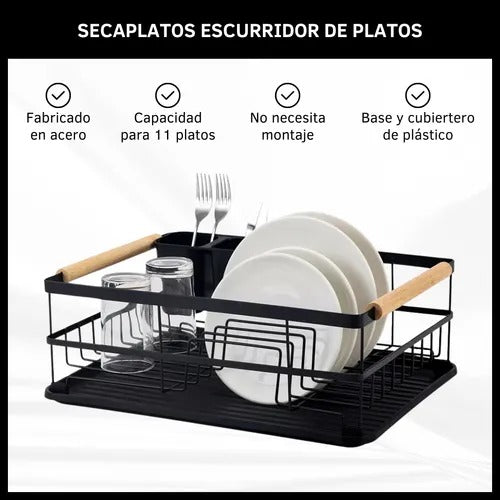 Escurridor de platos con bandeja y cubiertero