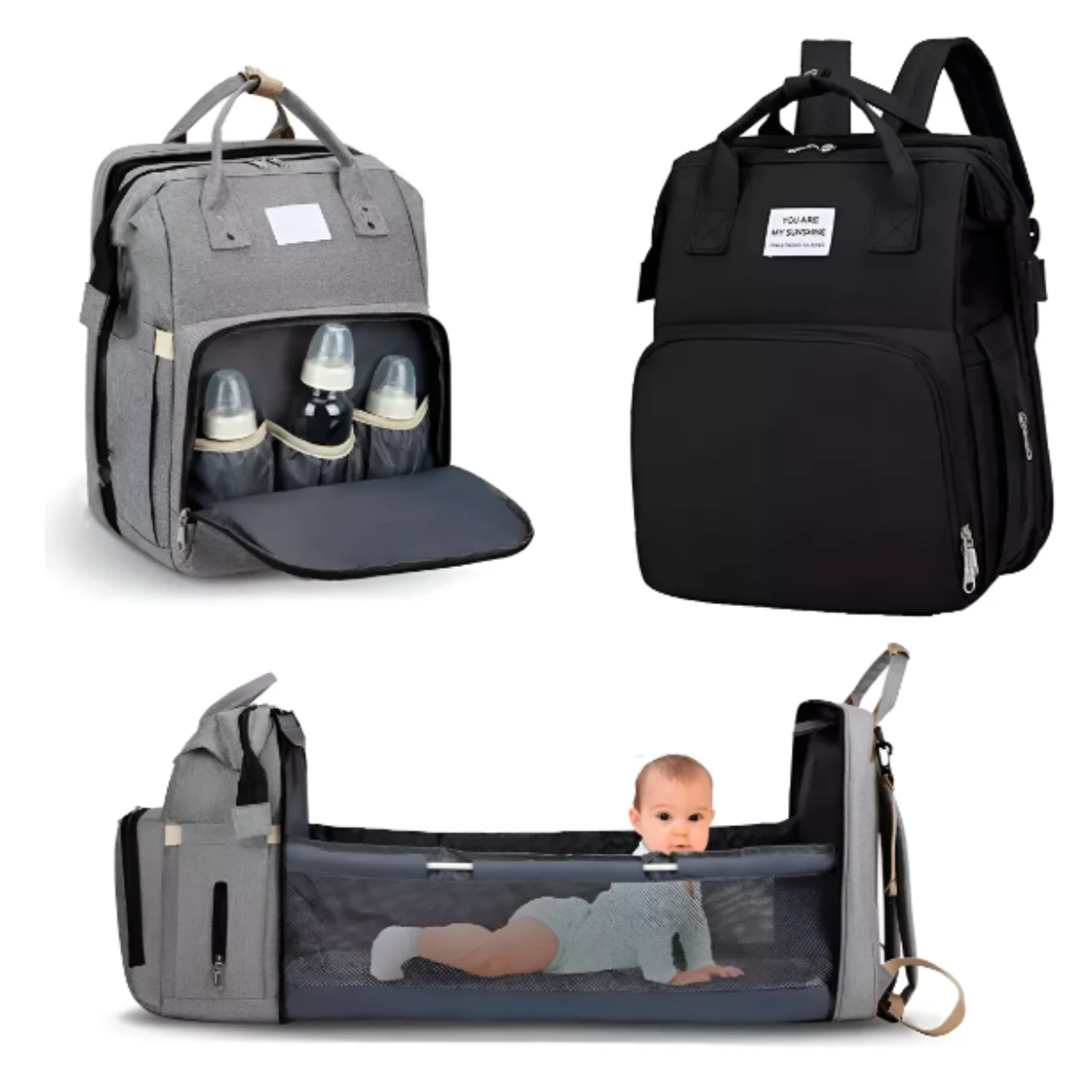 Mochila maternal con cuna desplegable