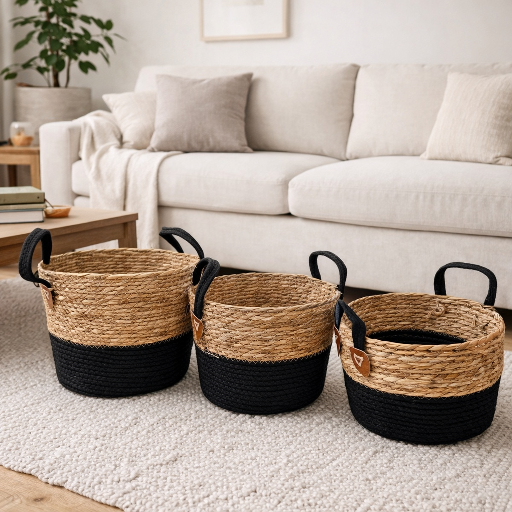 Set 3 Canastos Grandes fibra y Cuerda