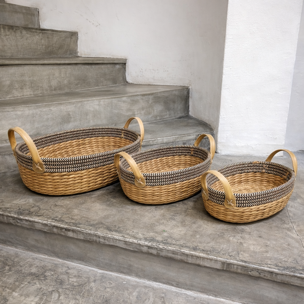 Set 3 Canastos fibra y Cuerda combinada