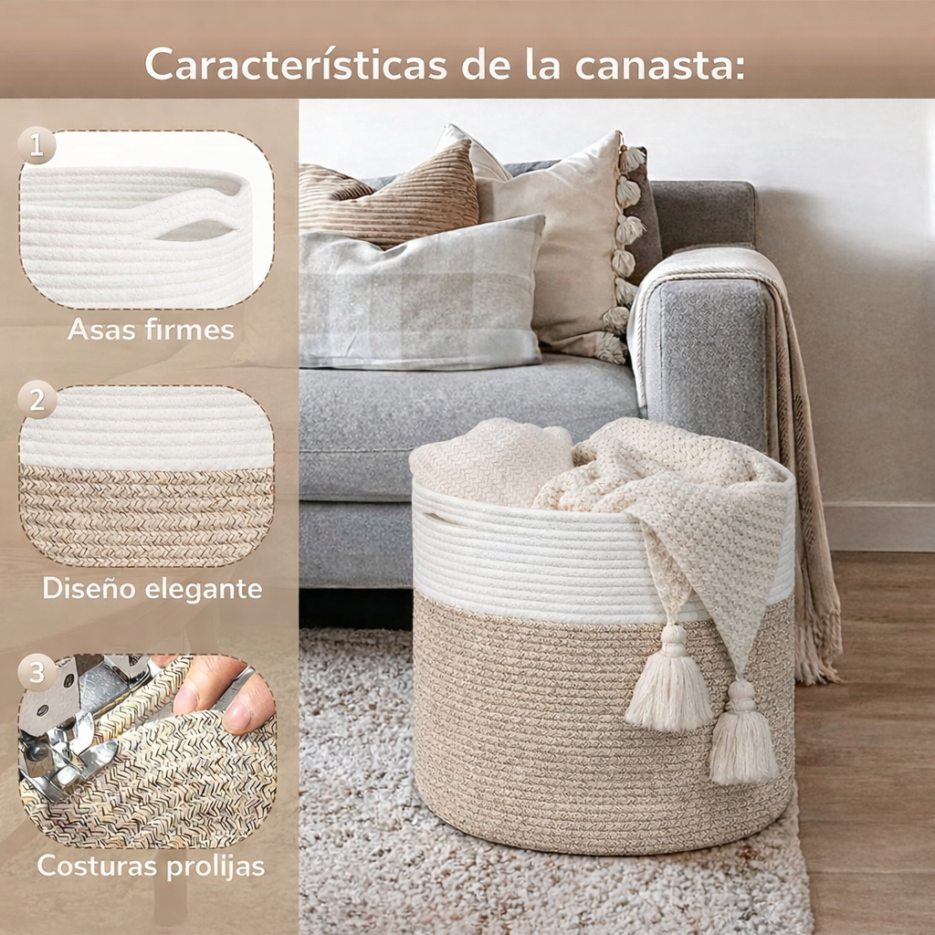 Canasto de guardado franja natural 55x35 cm