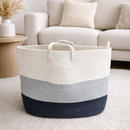 Canasto de guardado tricolor con manija 64x42 cm