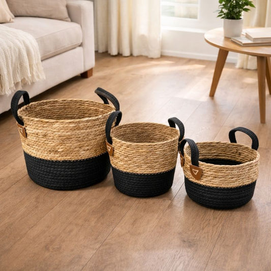 Set 3 Canastos Chicos fibra y Cuerda