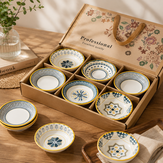 Set de 6 Bowls de Cerámica con Palillos - Floral