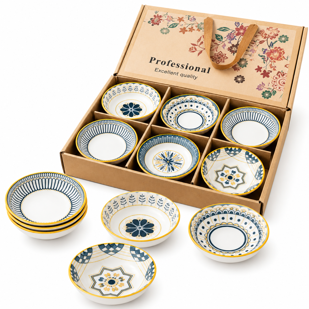 Set de 6 Bowls de Cerámica con Palillos - Floral