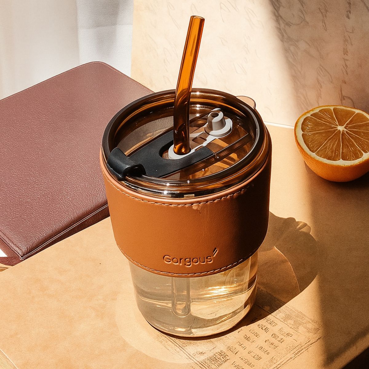 Vaso de vidrio ambar