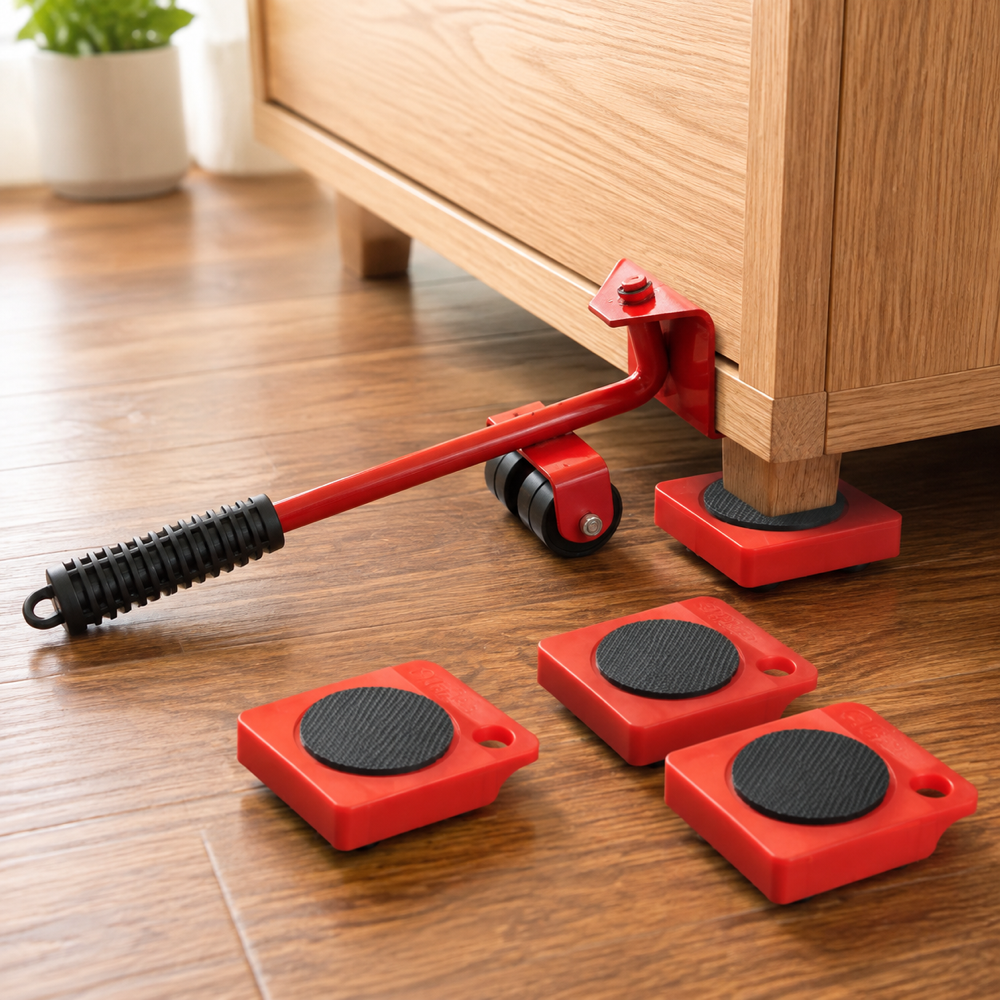 Set Elevador Transportador de Muebles en uso con cuatro bases