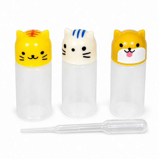 Mini Botellitas para Salsas con Diseño de Animalitos sobre fondo blanco