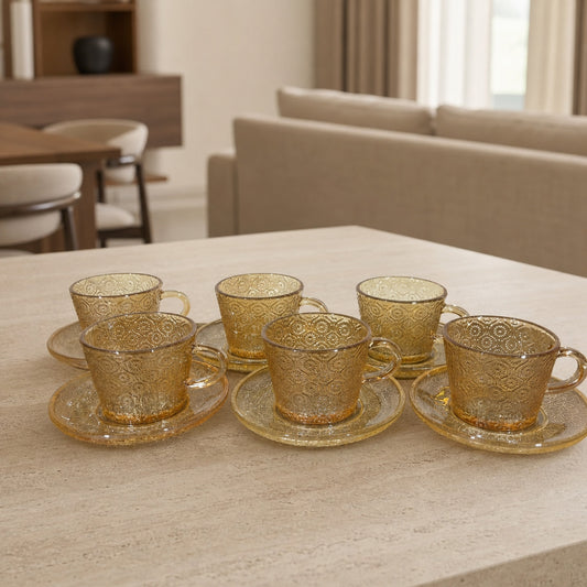Set x6 Tazas con plato de vidrio Margarita Gold