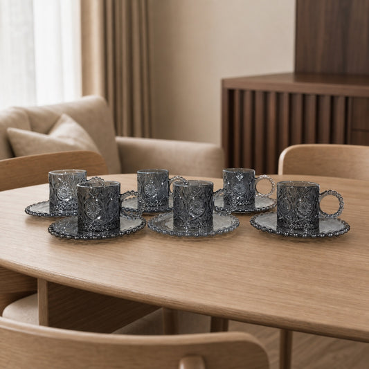 Set x6 Tazas con plato Luxury Grey