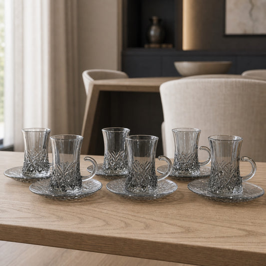 Set x6 Tazas con platos vidrio Luxury Grey