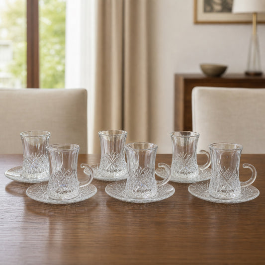 Set x6 Tazas con platos vidrio Luxury Colorfull