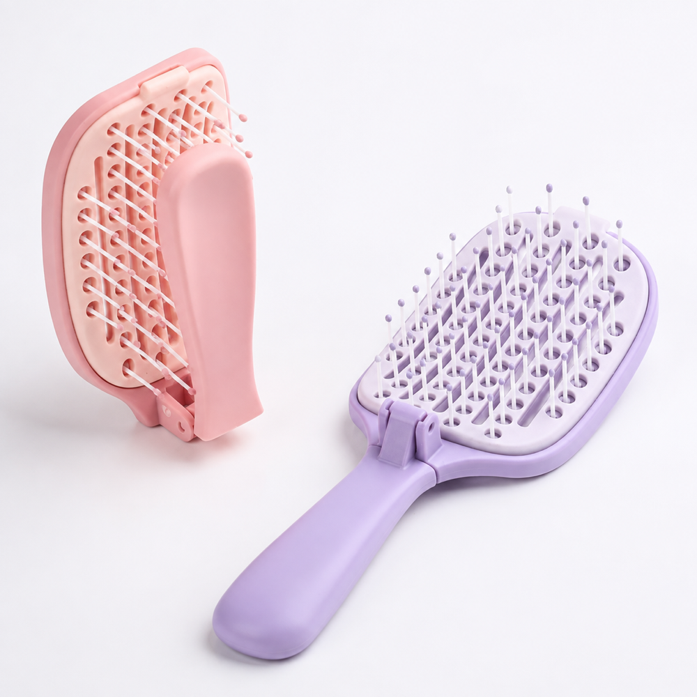 Cepillo Plegable Autolimpiante en configuraciones abierta y plegada