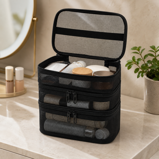 Bolso de Maquillaje Triple en ambiente lifestyle