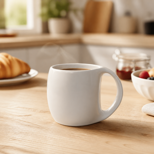 Taza Blanca Lisa de Cerámica 9 x 9,5 x 7 cm en ambiente lifestyle
