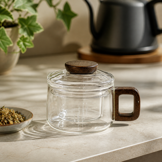 Taza con Infusor Transparente en ambiente lifestyle