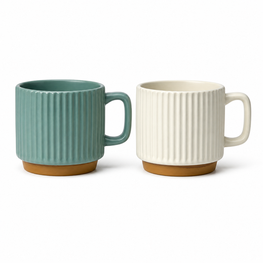 Taza de Cerámica Line Wood Alta 8 x 7,5 x 7 cm sobre fondo blanco