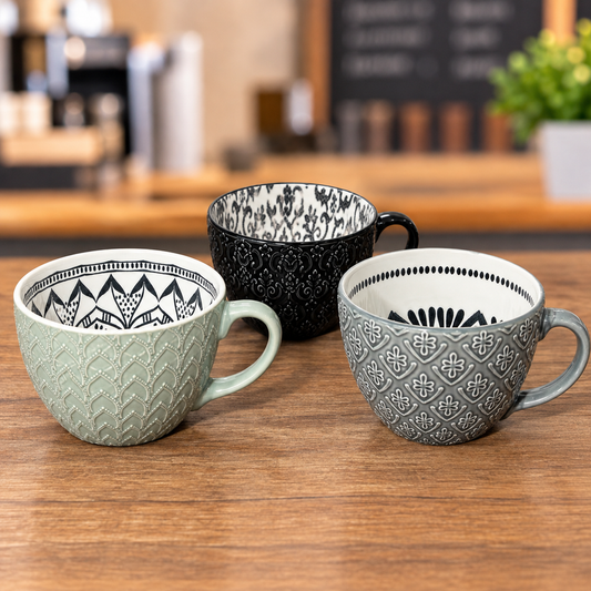 Taza de cerámica con relieve, colores surtidos