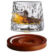 Vaso giratorio de vidrio diseño corteza con posavasos