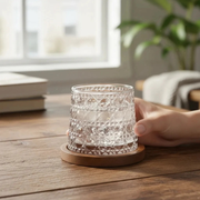 Vaso giratorio de vidrio diseño piedras preciosas con posavasos