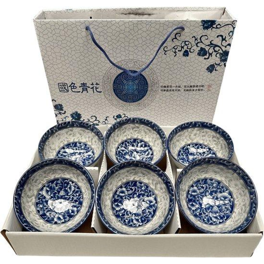 Set x6 cuencos de porcelana Flores Azules