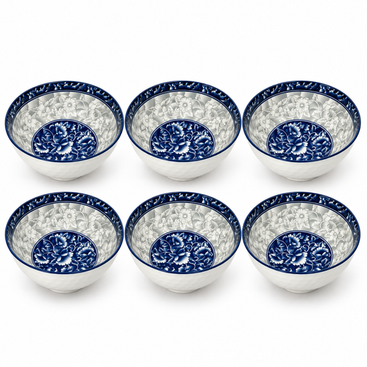 Set x6 cuencos de porcelana Flores Azules, fotografía de estudio con fondo blanco, RM48-21