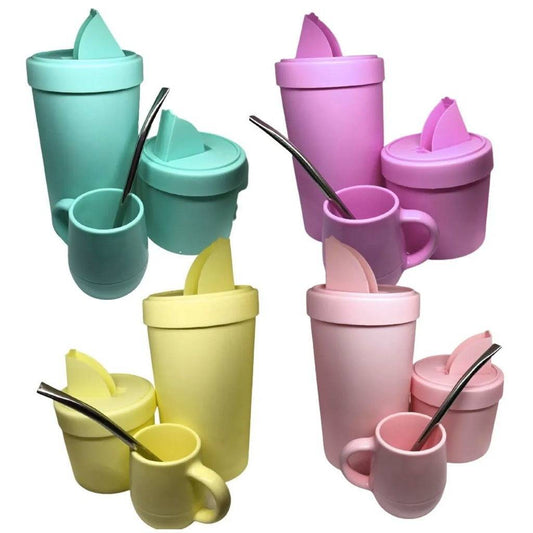 Mate pastel con contenedor de yerba y azucar