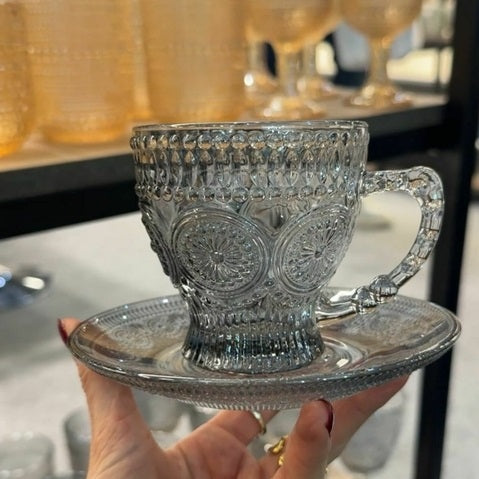 Set tazas flower grey