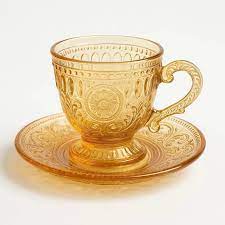 Set tazas cafe flower gold
